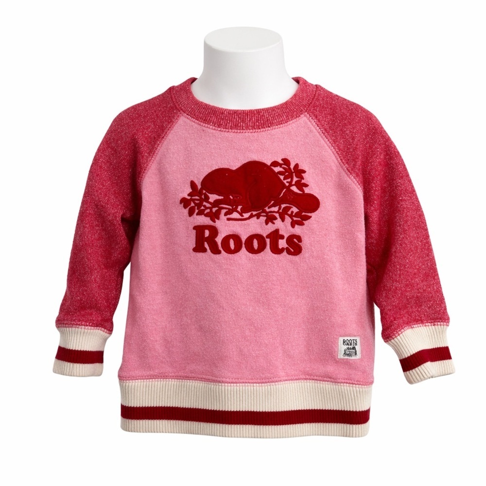 Size 6-12M Roots Kids Cabin Crew Sweater Pink‎ Red Colorblock Cozy Cotton Blend